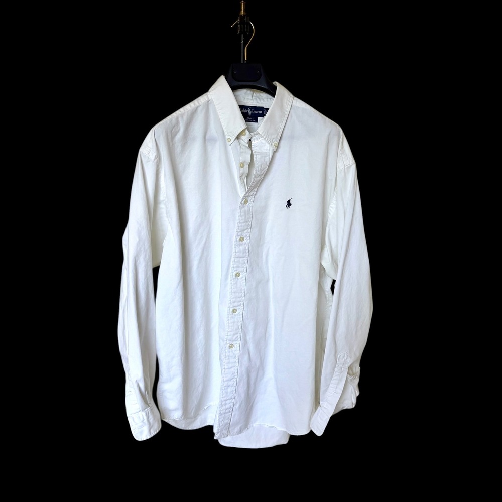 90's Polo Ralph‎ Lauren Blaire XXL White Cotton Button Down Shirt Navy Pony Logo